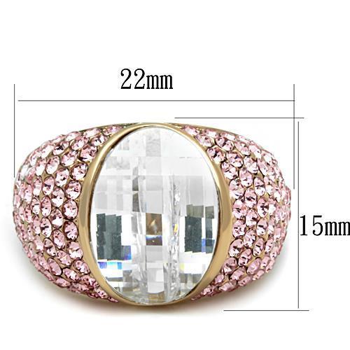 Women Stainless Steel Cubic Zirconia Ring with IP Rose Gold finish, featuring clear sparkling stones.