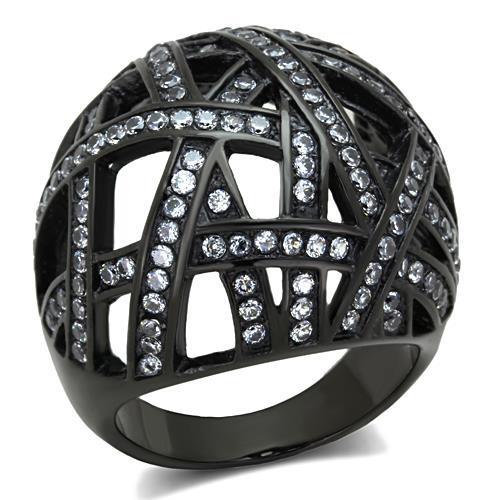 Elegant Women Stainless Steel Ring with Cubic Zirconia, featuring a sleek IP Black finish.