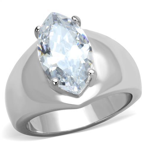 Elegant Women Stainless Steel Ring with Clear Cubic Zirconia stones, high-polished finish, perfect for any occasion.