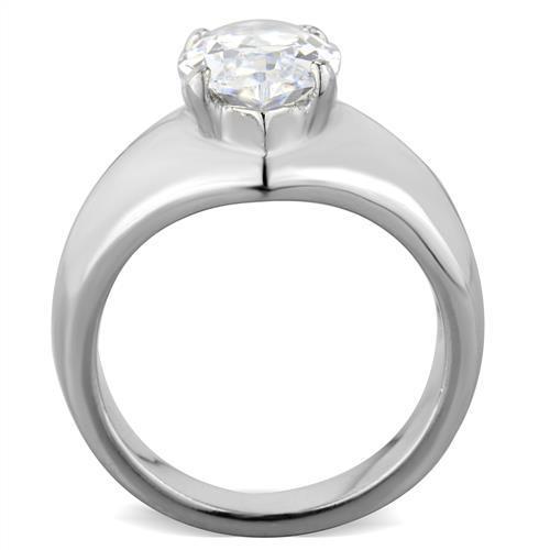 Elegant Women Stainless Steel Ring with Clear Cubic Zirconia stones, high-polished finish, perfect for any occasion.