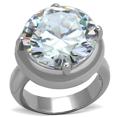 A high-polished stainless steel ring adorned with clear cubic zirconia stones, showcasing elegance and shine.