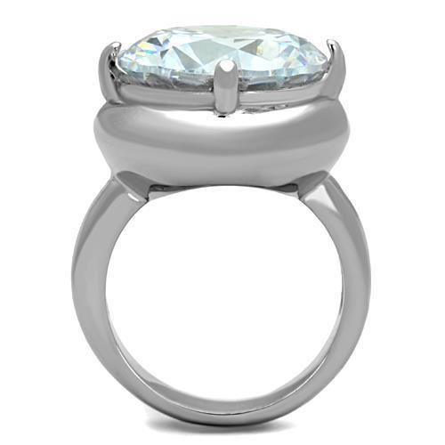 A high-polished stainless steel ring adorned with clear cubic zirconia stones, showcasing elegance and shine.