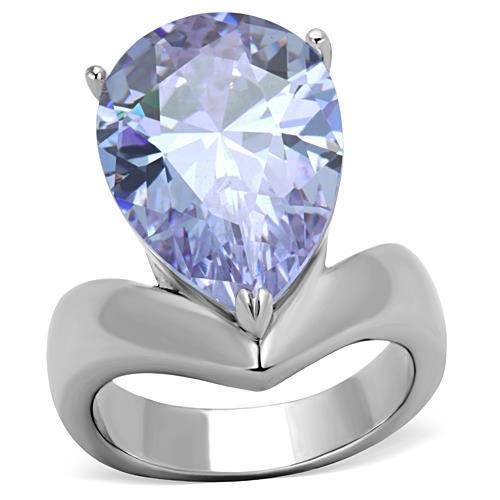 Elegant Women Stainless Steel Ring with Light Amethyst Cubic Zirconia, high polished finish.