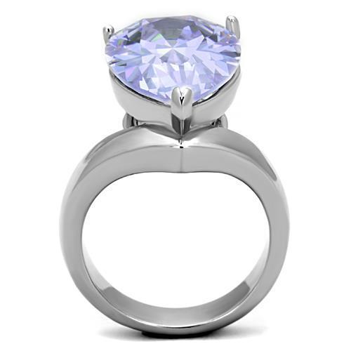Elegant Women Stainless Steel Ring with Light Amethyst Cubic Zirconia, high polished finish.