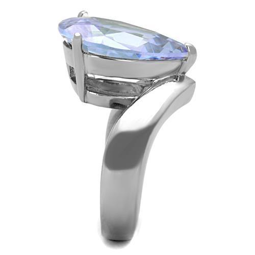 Elegant Women Stainless Steel Ring with Light Amethyst Cubic Zirconia, high polished finish.