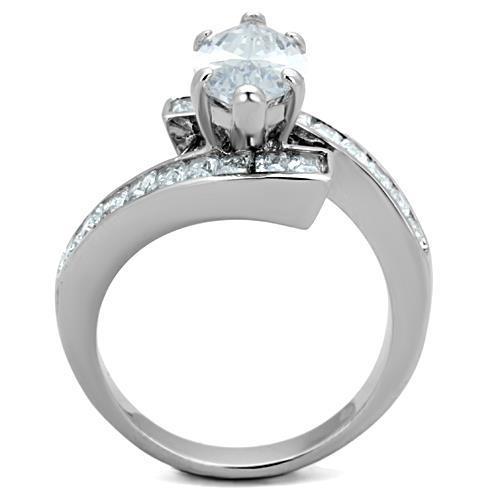 Elegant Women Stainless Steel Ring with Clear Cubic Zirconia, high-polished finish, showcasing its brilliance and design.