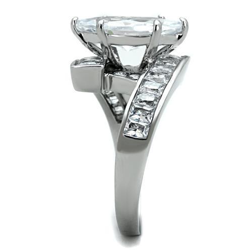 Elegant Women Stainless Steel Ring with Clear Cubic Zirconia, high-polished finish, showcasing its brilliance and design.
