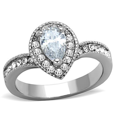 Elegant Women Stainless Steel Ring with Clear Cubic Zirconia, high-polished finish, showcasing its stunning design.