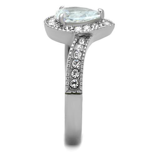 Elegant Women Stainless Steel Ring with Clear Cubic Zirconia, high-polished finish, showcasing its stunning design.