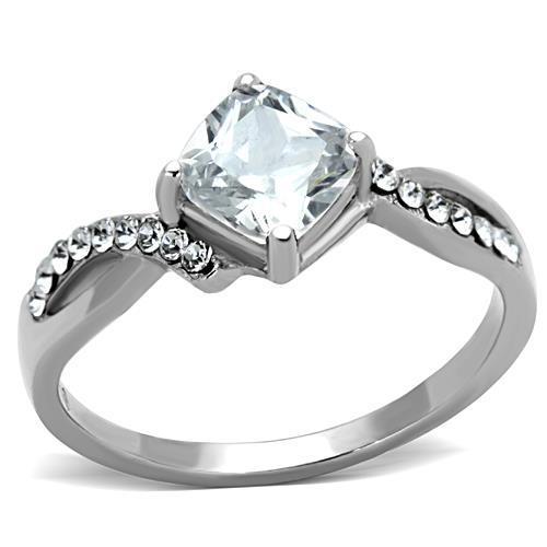 Elegant women's stainless steel ring featuring clear cubic zirconia stones, high-polished finish, perfect for any occasion.