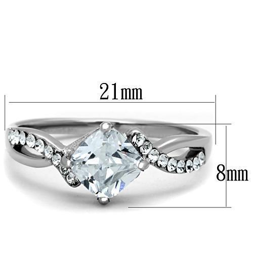Elegant women's stainless steel ring featuring clear cubic zirconia stones, high-polished finish, perfect for any occasion.