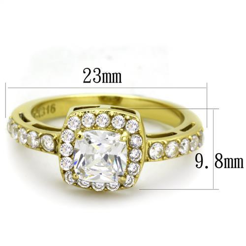 Women Stainless Steel Cubic Zirconia Ring TK1899 featuring a gold ion plating finish and sparkling clear cubic zirconia stones.