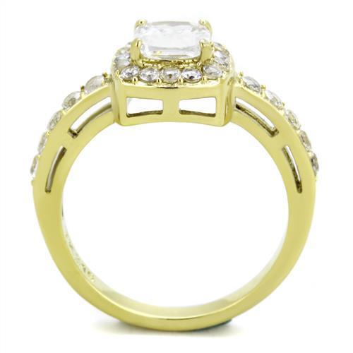 Women Stainless Steel Cubic Zirconia Ring TK1899 featuring a gold ion plating finish and sparkling clear cubic zirconia stones.
