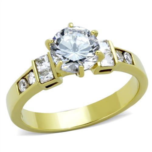 Women Stainless Steel Cubic Zirconia Ring TK1898 featuring clear stones and IP gold ion plating.
