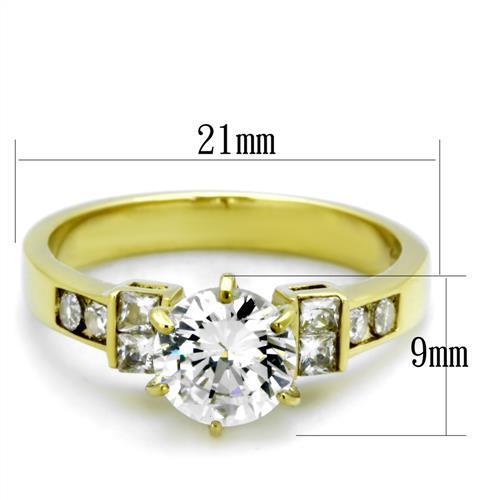 Women Stainless Steel Cubic Zirconia Ring TK1898 featuring clear stones and IP gold ion plating.