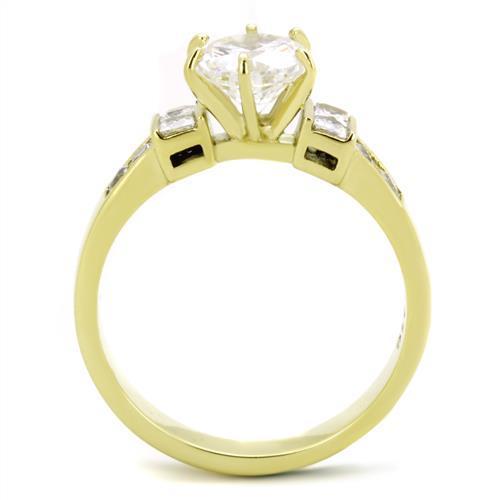 Women Stainless Steel Cubic Zirconia Ring TK1898 featuring clear stones and IP gold ion plating.
