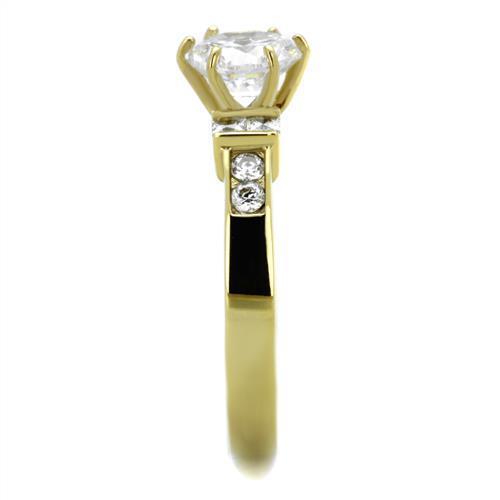 Women Stainless Steel Cubic Zirconia Ring TK1898 featuring clear stones and IP gold ion plating.