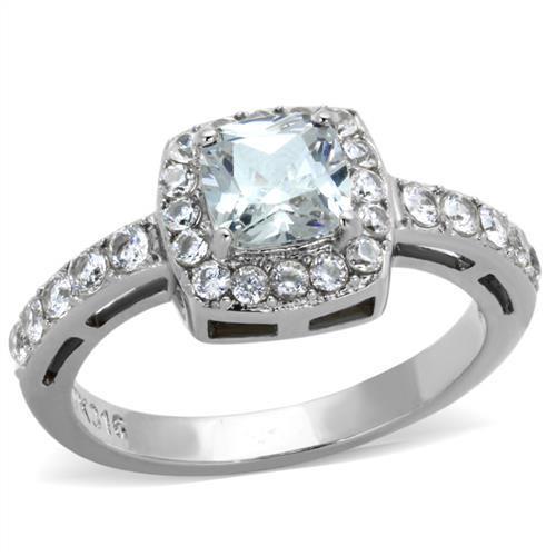 Elegant Women Stainless Steel Ring with Cubic Zirconia, high-polished finish, showcasing clear stones in a stylish design.