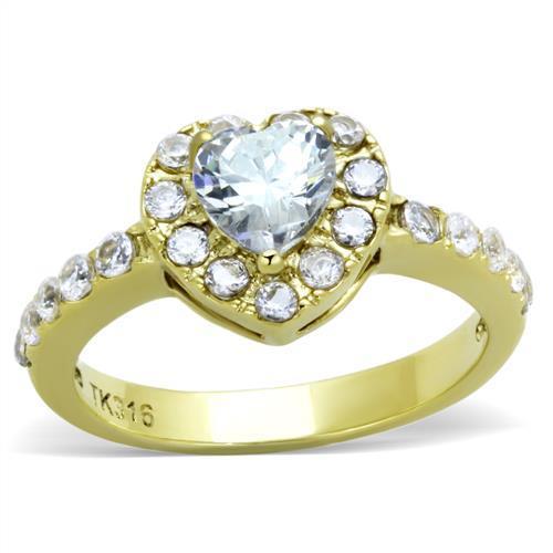 Women Stainless Steel Cubic Zirconia Ring TK1900 with clear stones and IP gold finish, showcasing elegance and durability.