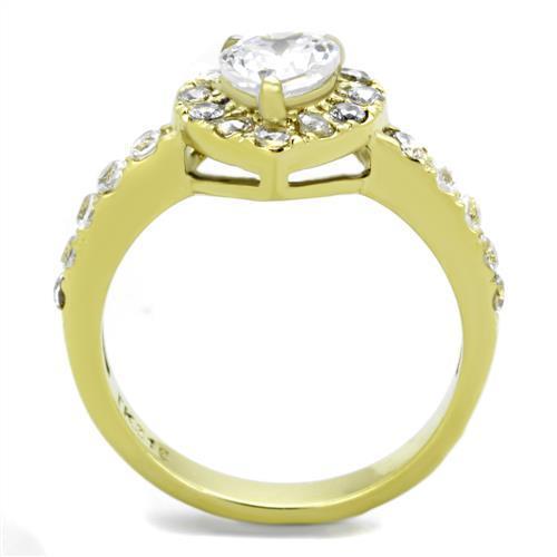 Women Stainless Steel Cubic Zirconia Ring TK1900 with clear stones and IP gold finish, showcasing elegance and durability.