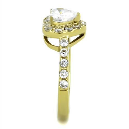 Women Stainless Steel Cubic Zirconia Ring TK1900 with clear stones and IP gold finish, showcasing elegance and durability.