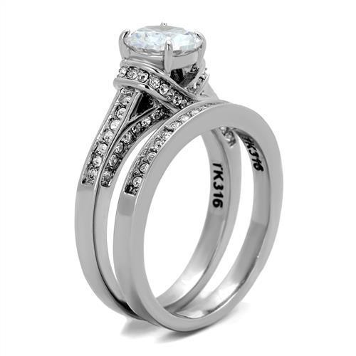 Women Stainless Steel Cubic Zirconia Ring TK1919 with high-polished finish and clear stones, showcasing elegance and durability.