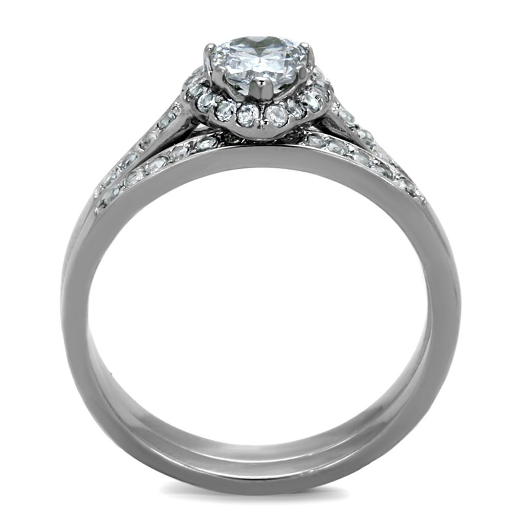 Elegant Women Stainless Steel Ring with Clear Cubic Zirconia Stones, high-polished finish, perfect for any occasion.