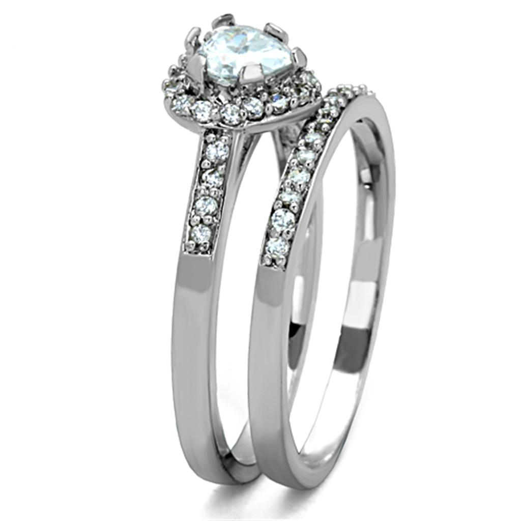 Elegant Women Stainless Steel Ring with Clear Cubic Zirconia Stones, high-polished finish, perfect for any occasion.