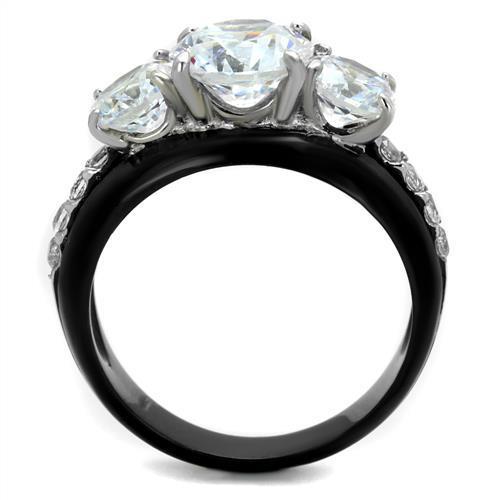 Elegant Women Stainless Steel Cubic Zirconia Ring with two-tone IP black finish and clear stones.