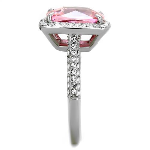 Women Stainless Steel Cubic Zirconia Ring TK2027 featuring a high polished finish and elegant rose design.