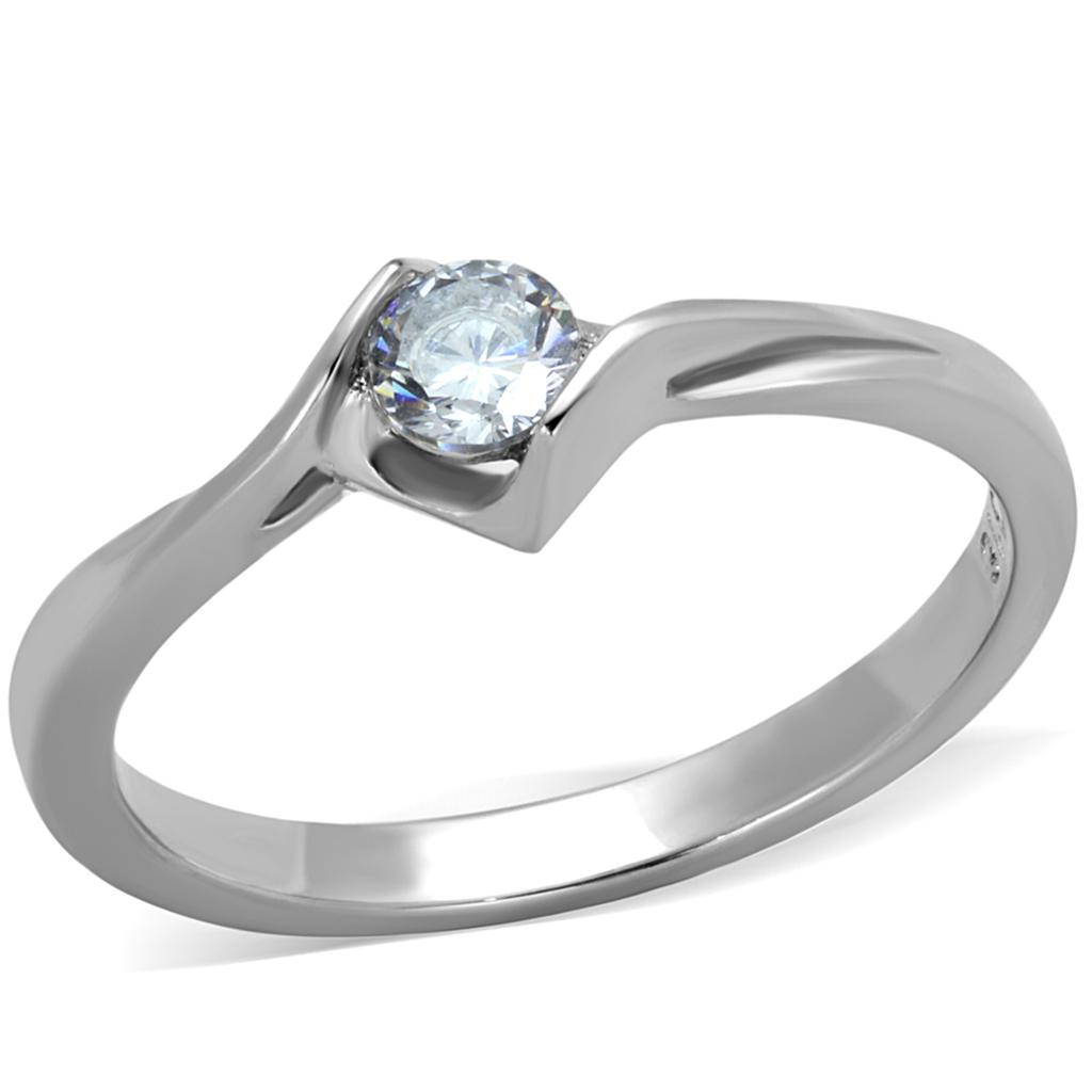 Women Stainless Steel Ring with Clear Cubic Zirconia, high-polished finish, elegant design.