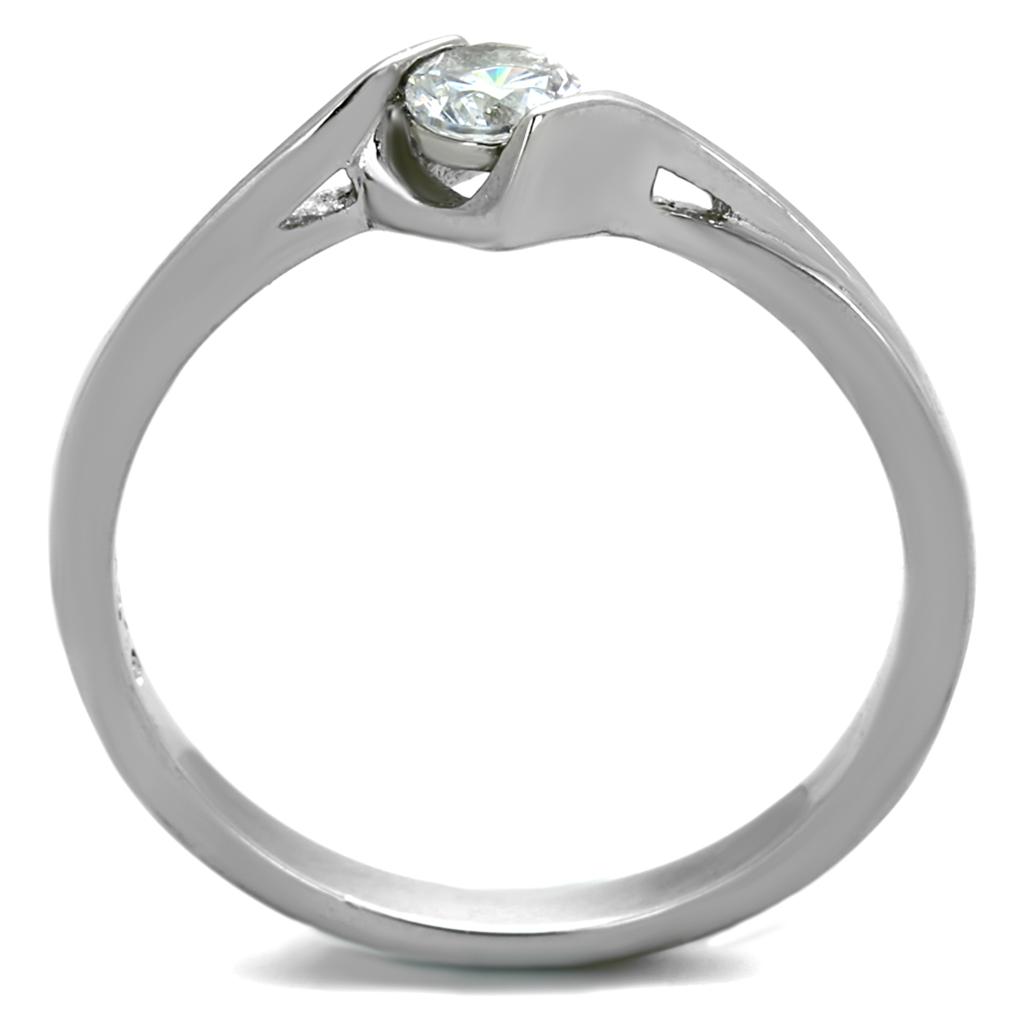 Women Stainless Steel Ring with Clear Cubic Zirconia, high-polished finish, elegant design.