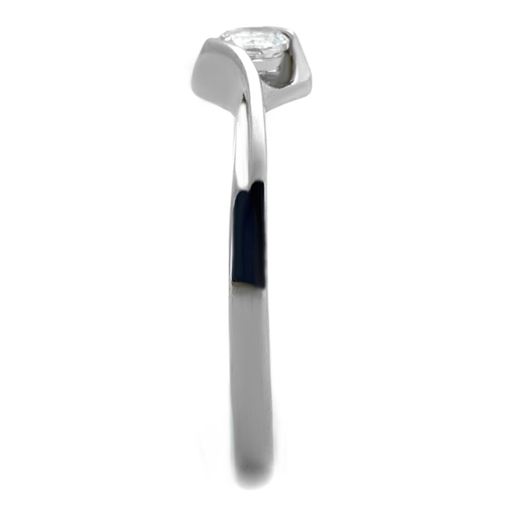 Women Stainless Steel Ring with Clear Cubic Zirconia, high-polished finish, elegant design.