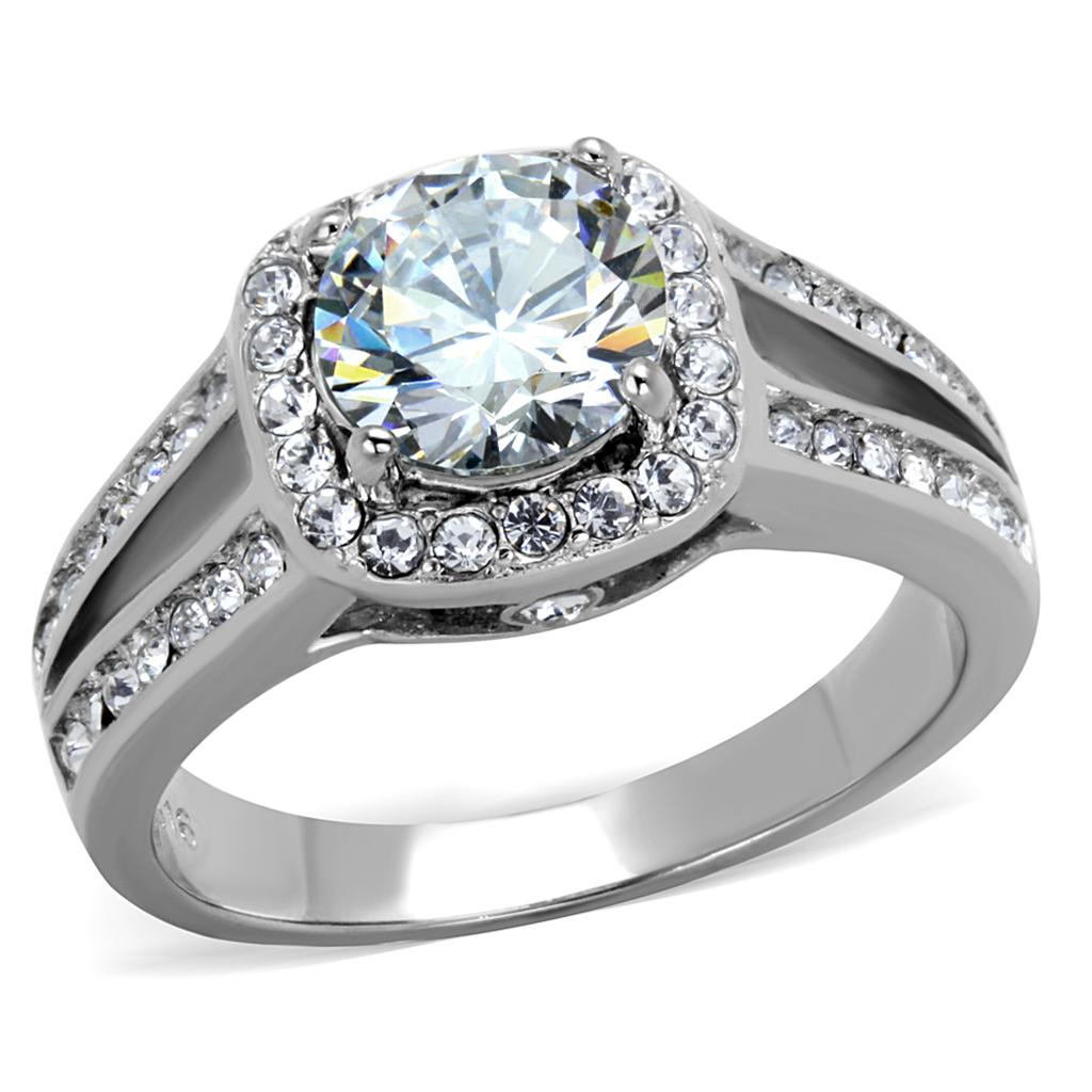 Women Stainless Steel Cubic Zirconia Ring TK2043 featuring a high-polished finish and clear cubic zirconia stones, elegantly designed for everyday wear.