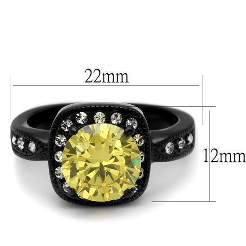 Women Stainless Steel Cubic Zirconia Ring TK2208 with black ion plating and topaz accents, showcasing elegance and durability.