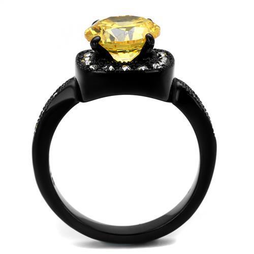 Women Stainless Steel Cubic Zirconia Ring TK2208 with black ion plating and topaz accents, showcasing elegance and durability.