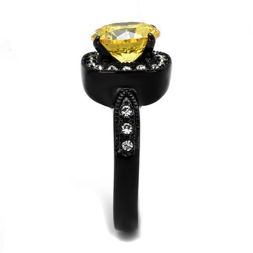 Women Stainless Steel Cubic Zirconia Ring TK2208 with black ion plating and topaz accents, showcasing elegance and durability.