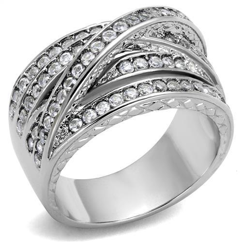 Women Stainless Steel Cubic Zirconia Ring TK2096 featuring a high-polished finish and clear cubic zirconia stones, perfect for elegant styling.