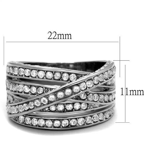 Women Stainless Steel Cubic Zirconia Ring TK2096 featuring a high-polished finish and clear cubic zirconia stones, perfect for elegant styling.