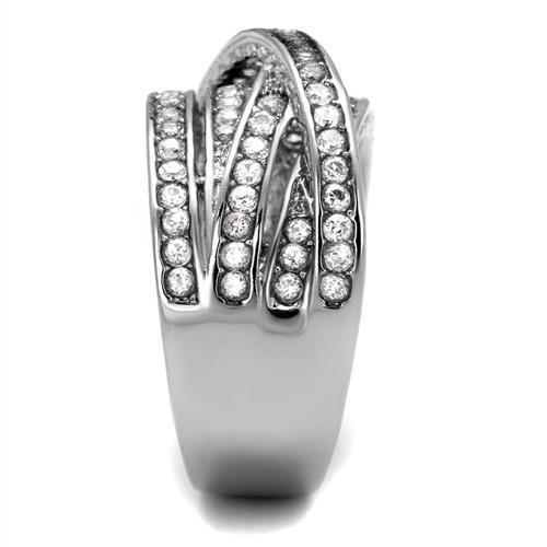 Women Stainless Steel Cubic Zirconia Ring TK2096 featuring a high-polished finish and clear cubic zirconia stones, perfect for elegant styling.