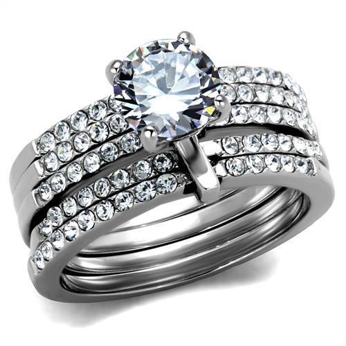 Elegant Women Stainless Steel Ring with Clear Cubic Zirconia Stones, high-polished finish, perfect for everyday wear.
