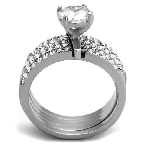 Elegant Women Stainless Steel Ring with Clear Cubic Zirconia Stones, high-polished finish, perfect for everyday wear.