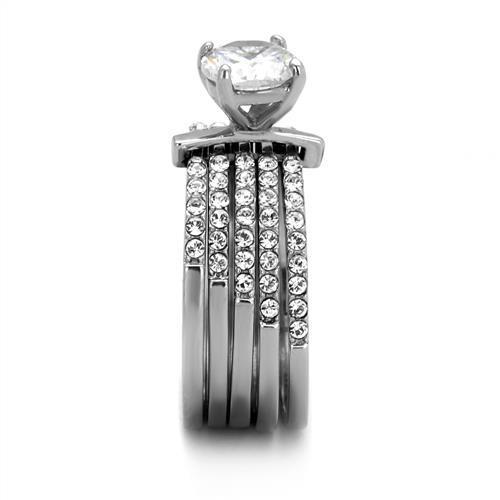 Elegant Women Stainless Steel Ring with Clear Cubic Zirconia Stones, high-polished finish, perfect for everyday wear.