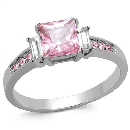 Elegant Women Stainless Steel Ring with Cubic Zirconia in a rose design, showcasing high polish and intricate detailing.