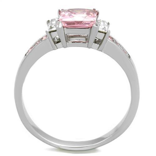 Elegant Women Stainless Steel Ring with Cubic Zirconia in a rose design, showcasing high polish and intricate detailing.