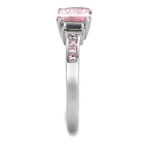 Elegant Women Stainless Steel Ring with Cubic Zirconia in a rose design, showcasing high polish and intricate detailing.