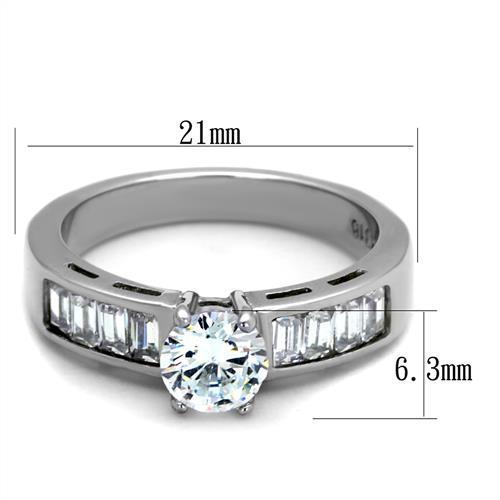 Women Stainless Steel Ring featuring clear cubic zirconia stones, high polished finish, elegant design.
