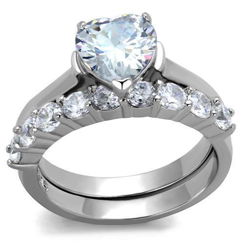 Women Stainless Steel Ring with Clear Cubic Zirconia, high polished finish, elegant design.