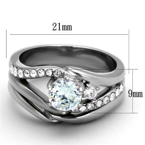Women Stainless Steel Cubic Zirconia Ring TK2118 with high-polished finish and clear stones, showcasing elegance and durability.