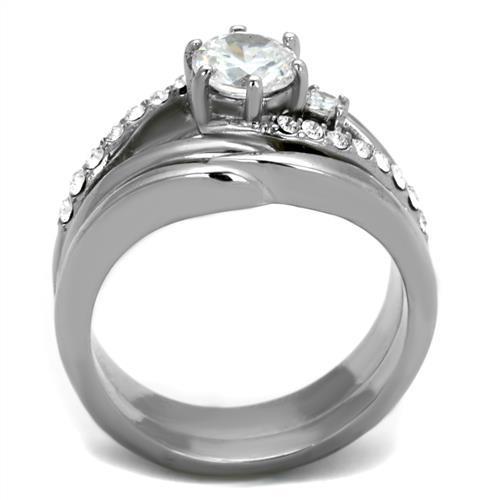 Women Stainless Steel Cubic Zirconia Ring TK2118 with high-polished finish and clear stones, showcasing elegance and durability.